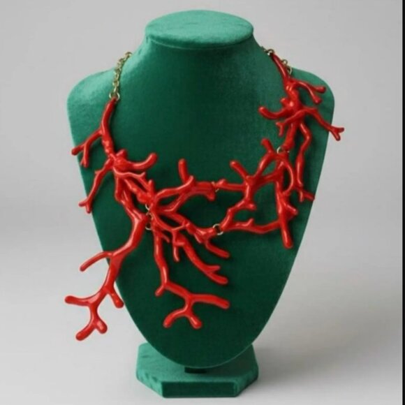 Gold plated Red Coral Branch Statement Necklace - Picture 3 of 15